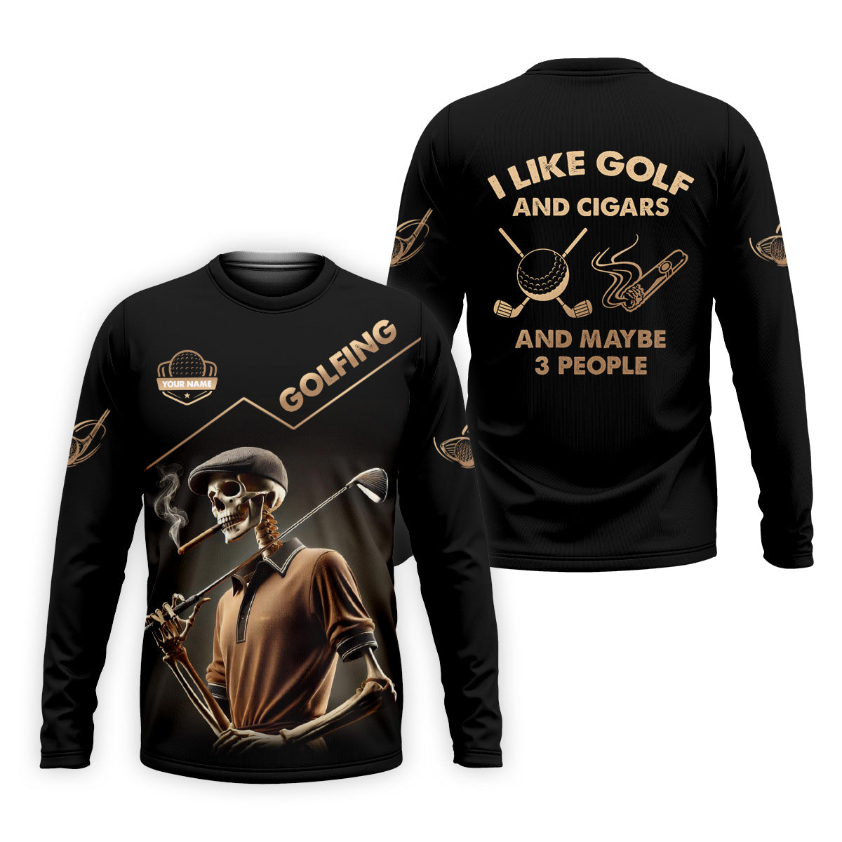 I Like Golf And Cigars And Maybe 3 People Custom Funny Skull Golf Polo Shirt, Dad Golf Gift