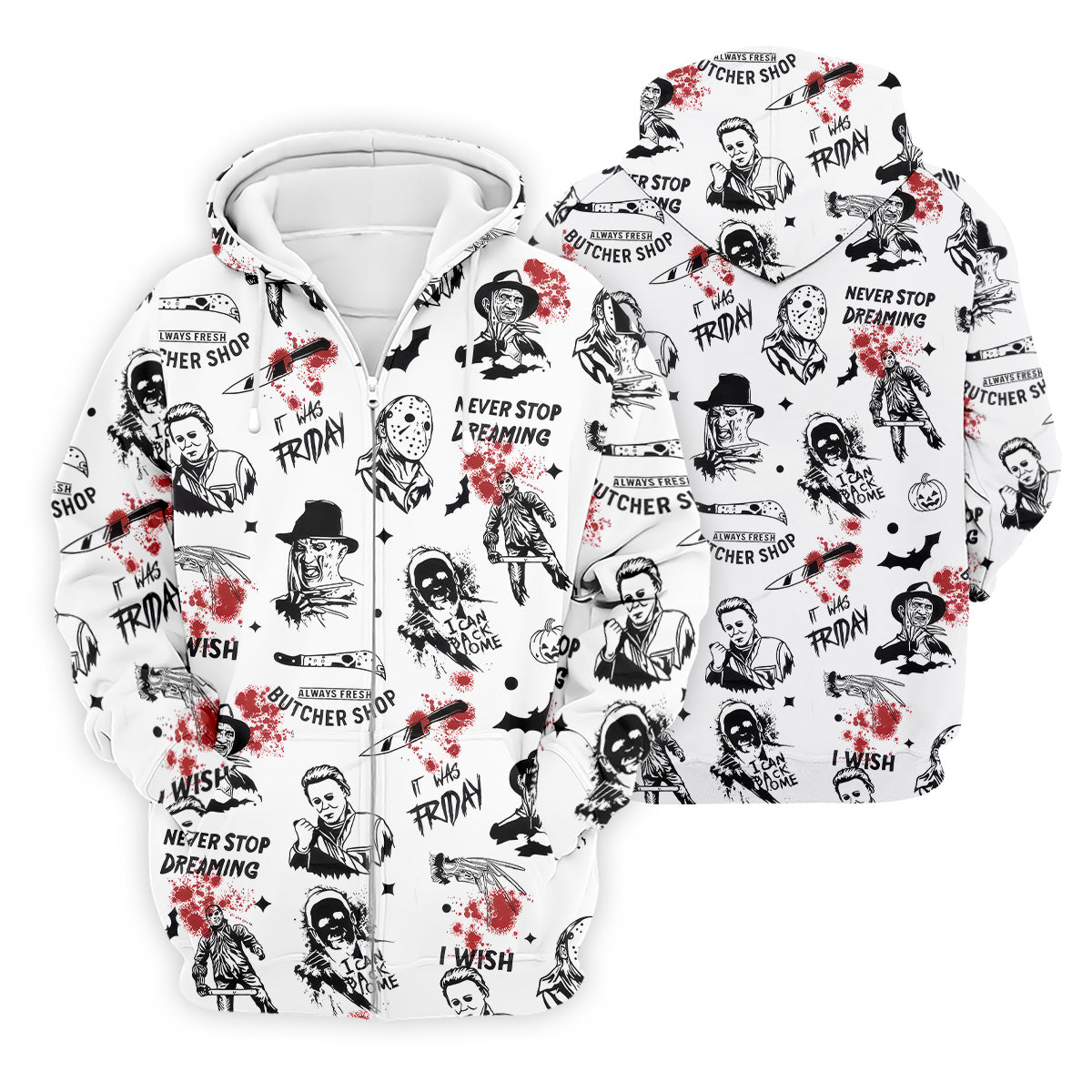 Horror Halloween Character White Golf Shirt, Fun Golf Shirts For Men, Horror Movie Shirt