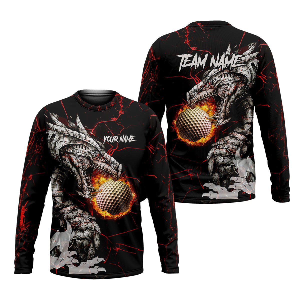 Flaming Dragon Custom Golf Polo Shirt, Dad Golf Gift, Golf Lover Gifts