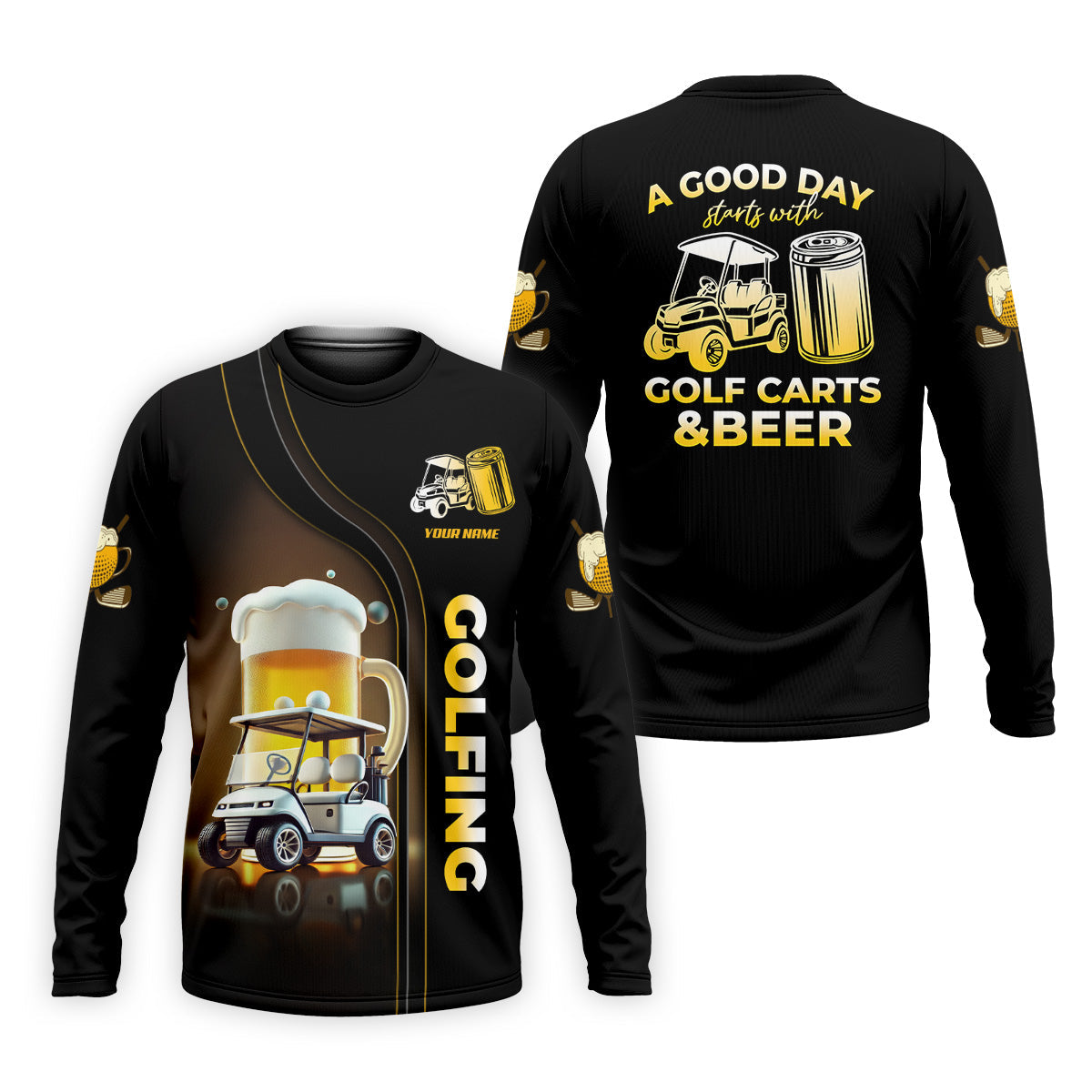 A Good Day Starts With Golf Carts And Beer Custom Men's Golf Polo Shirt, Funny Golf Shirt, Dad Golf Gift