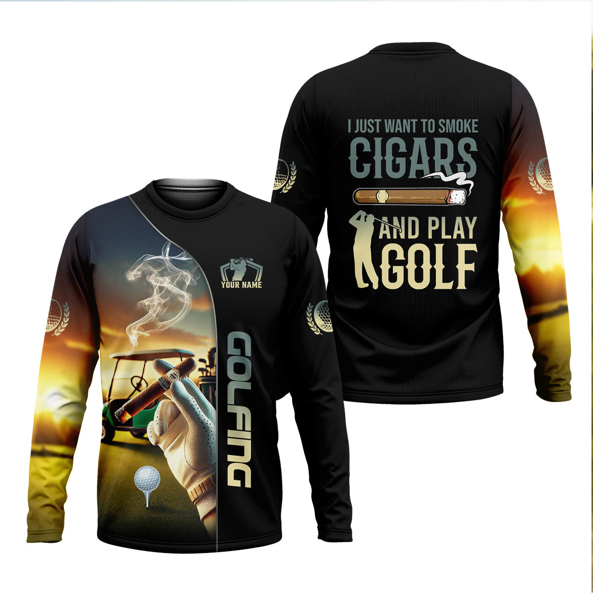 I Just Want To Smoke Cigars And Play Golf Personalized Men's Golf Polo Shirt, Christmas Golf Gift