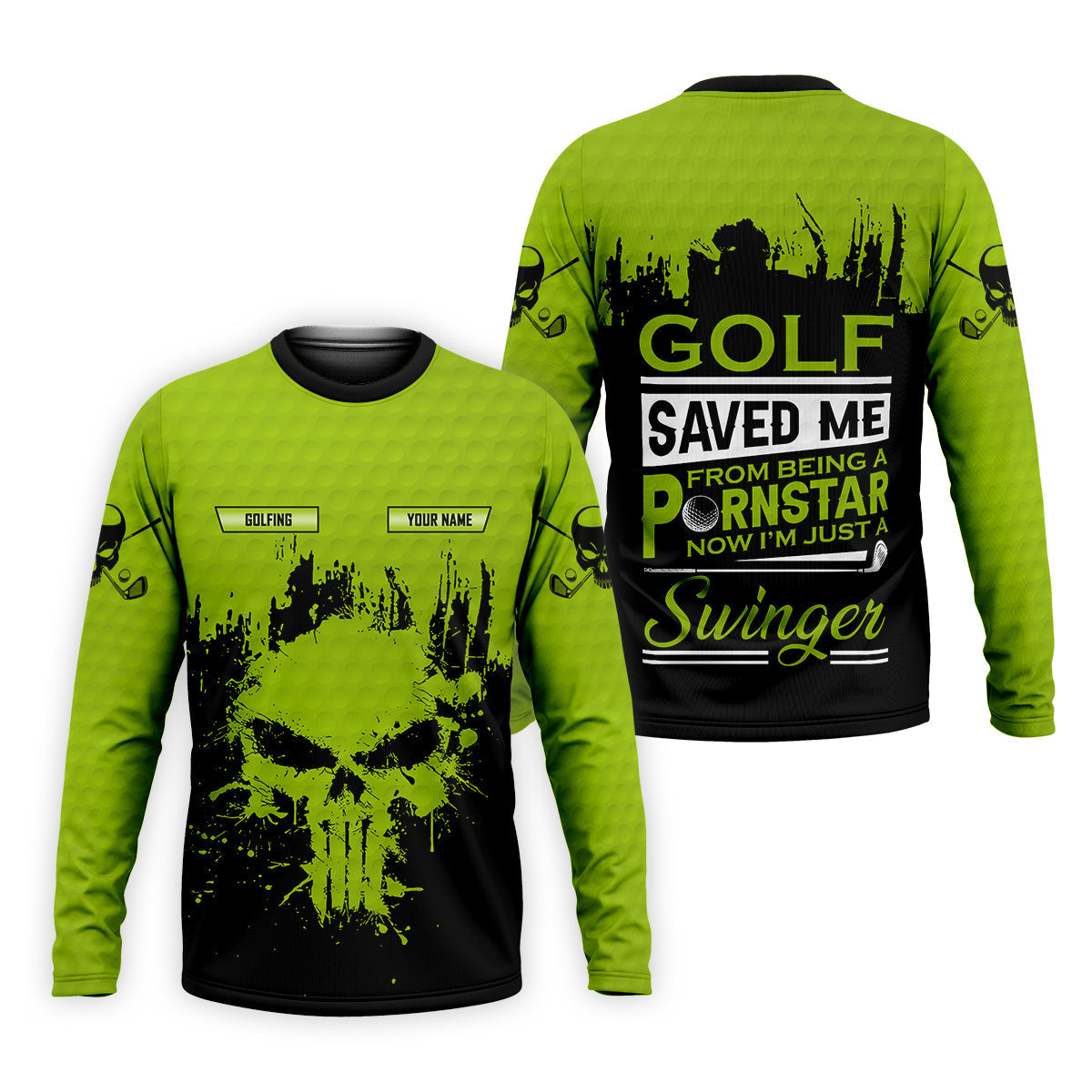 Golf Saved Me From Being A Porn Star Now I'm Just A Swinger Custom Green Skull Golf Polo Shirt, Dad Golf Gift