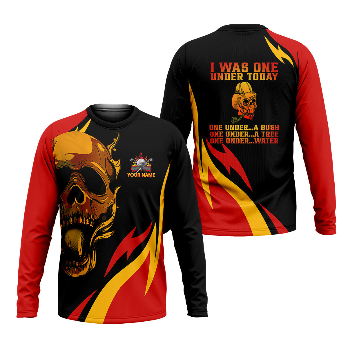 Custom Fire Skull Men's Golf Polo Shirt, Mens Golf Gift, Funny Golf Shirt