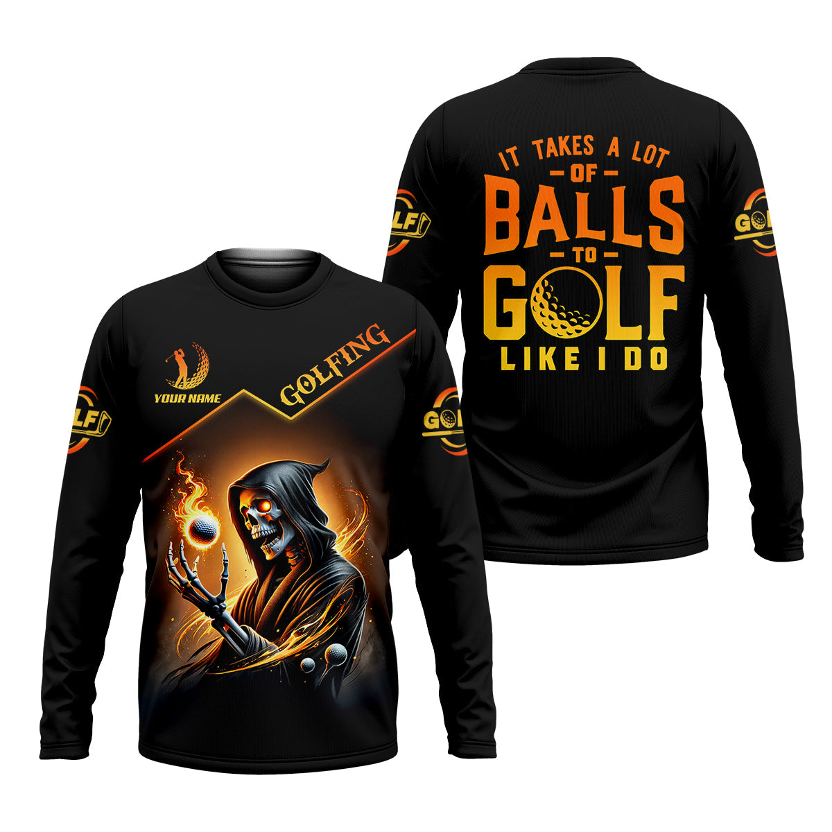 It Takes A Lot Of Golf Balls To Golf Like I Do Golden Fire Custom Men's Golf Polo Shirt, Dad Golf Gifts