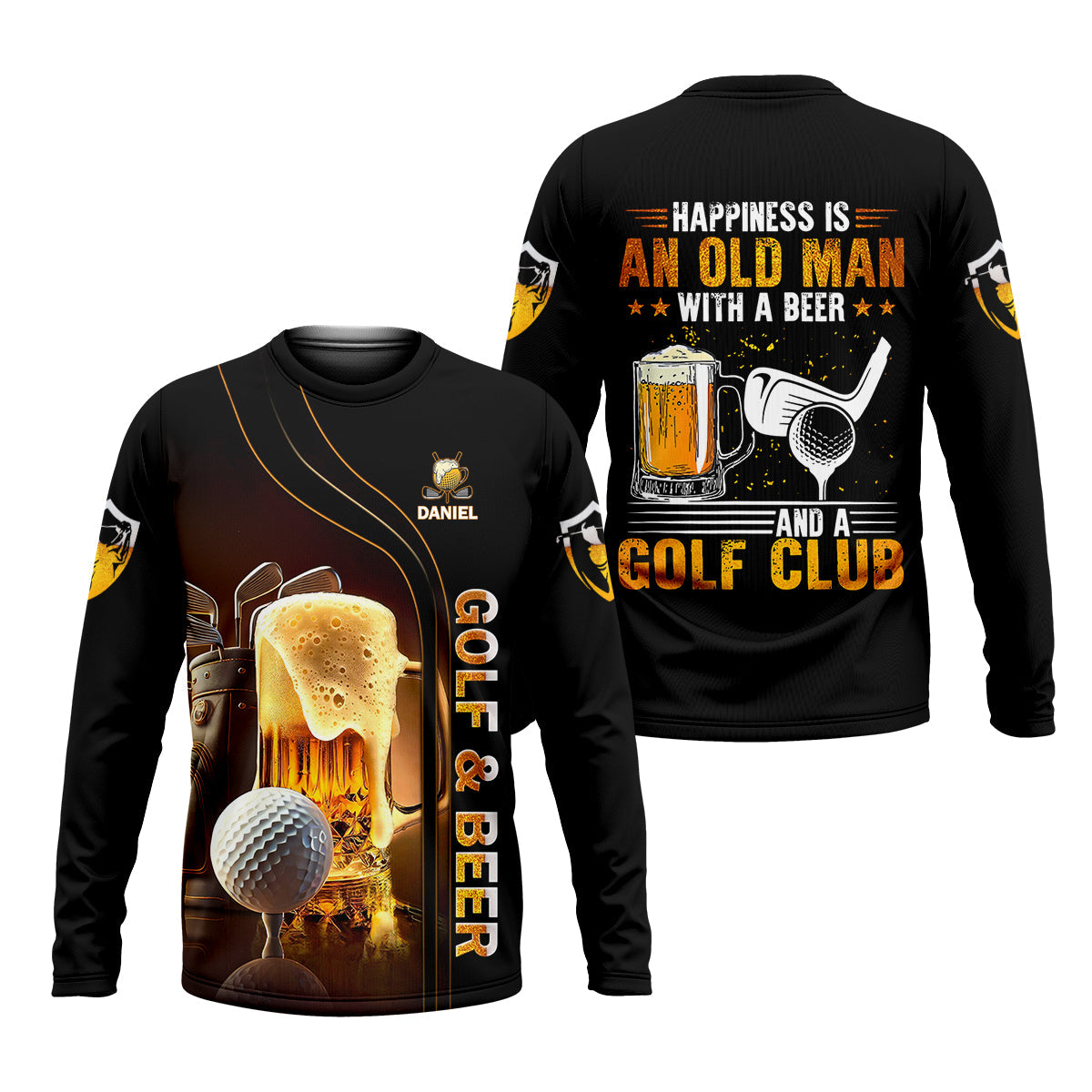 Happiness Is An Old Man With A Beer And A Golf Club Custom Funny Golf Polo Shirt, Dad Golf Gifts