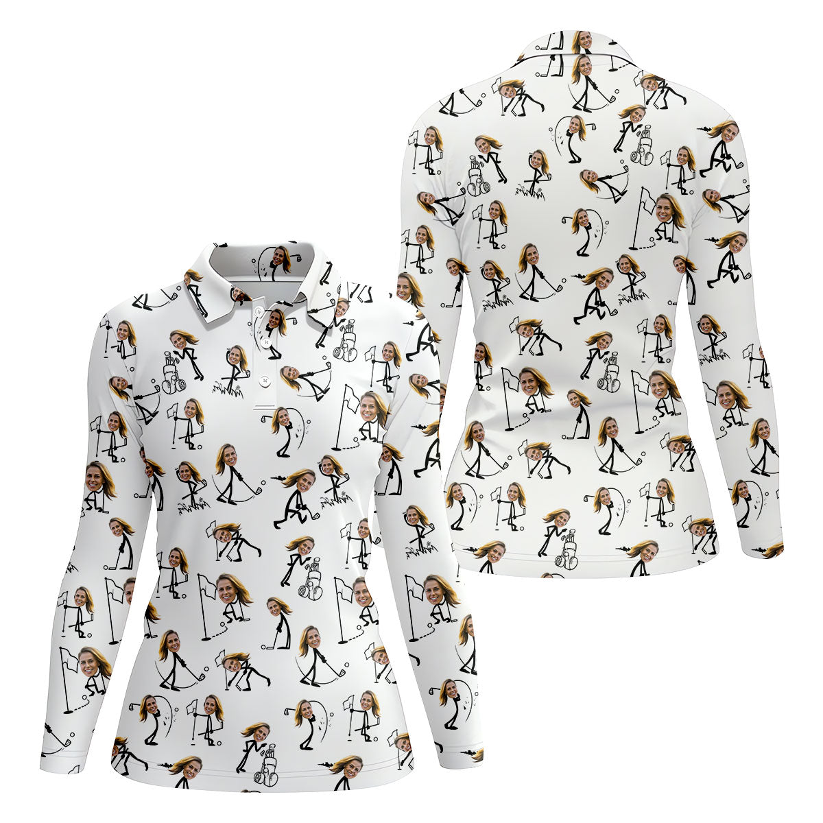Funny Stick Women Golf Polos, Custom Face Golf Shirt, Funny Golf Shirts For Women, Ladies Golf Clothes