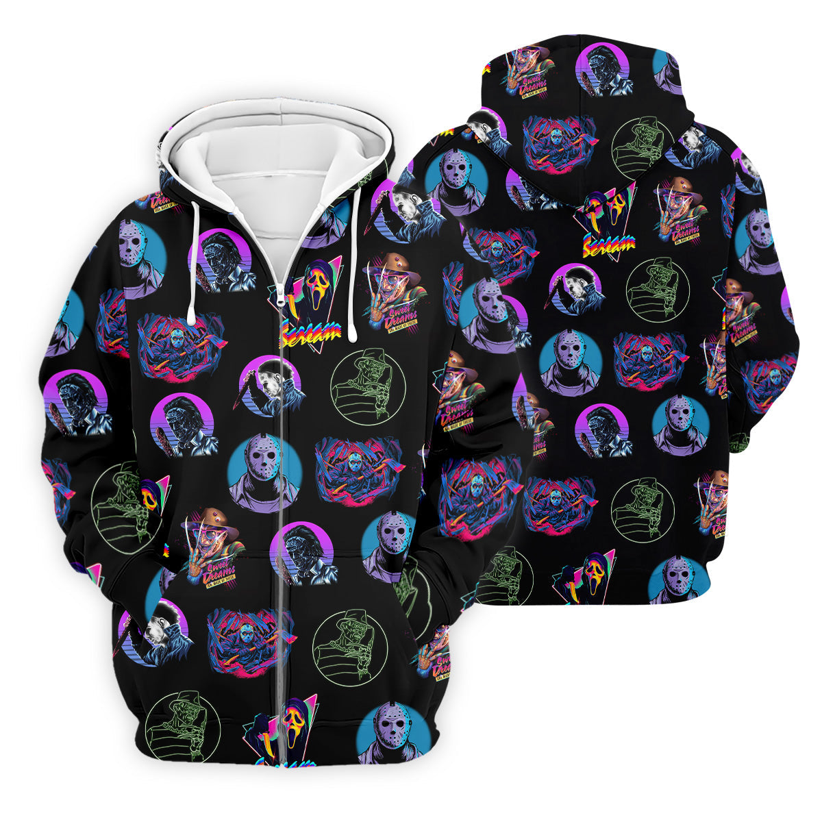 Funny Horror Character Men's Golf Shirt, Horror Character Neon Shirt, Halloween Golf Shirt, Men's Halloween Shirts