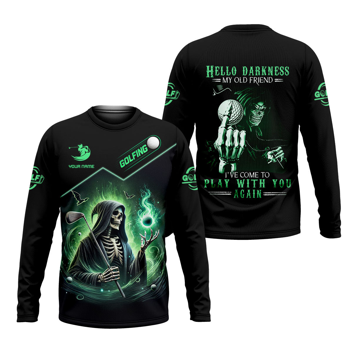 Hello Darkness Custom Men's Golf Polo Shirt, Funny Skull Golf Shirt, Dad Golf Gift