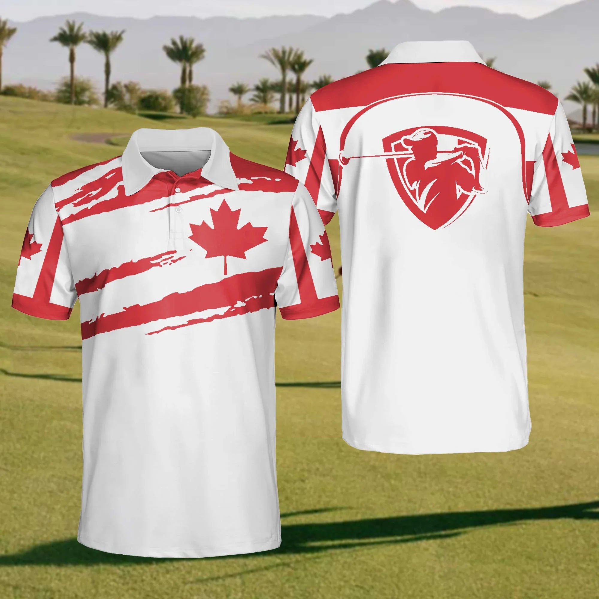 Canadian Flag Mens Golf Polo Shirt, Mens Golf Gift, Mens Golf Shirt