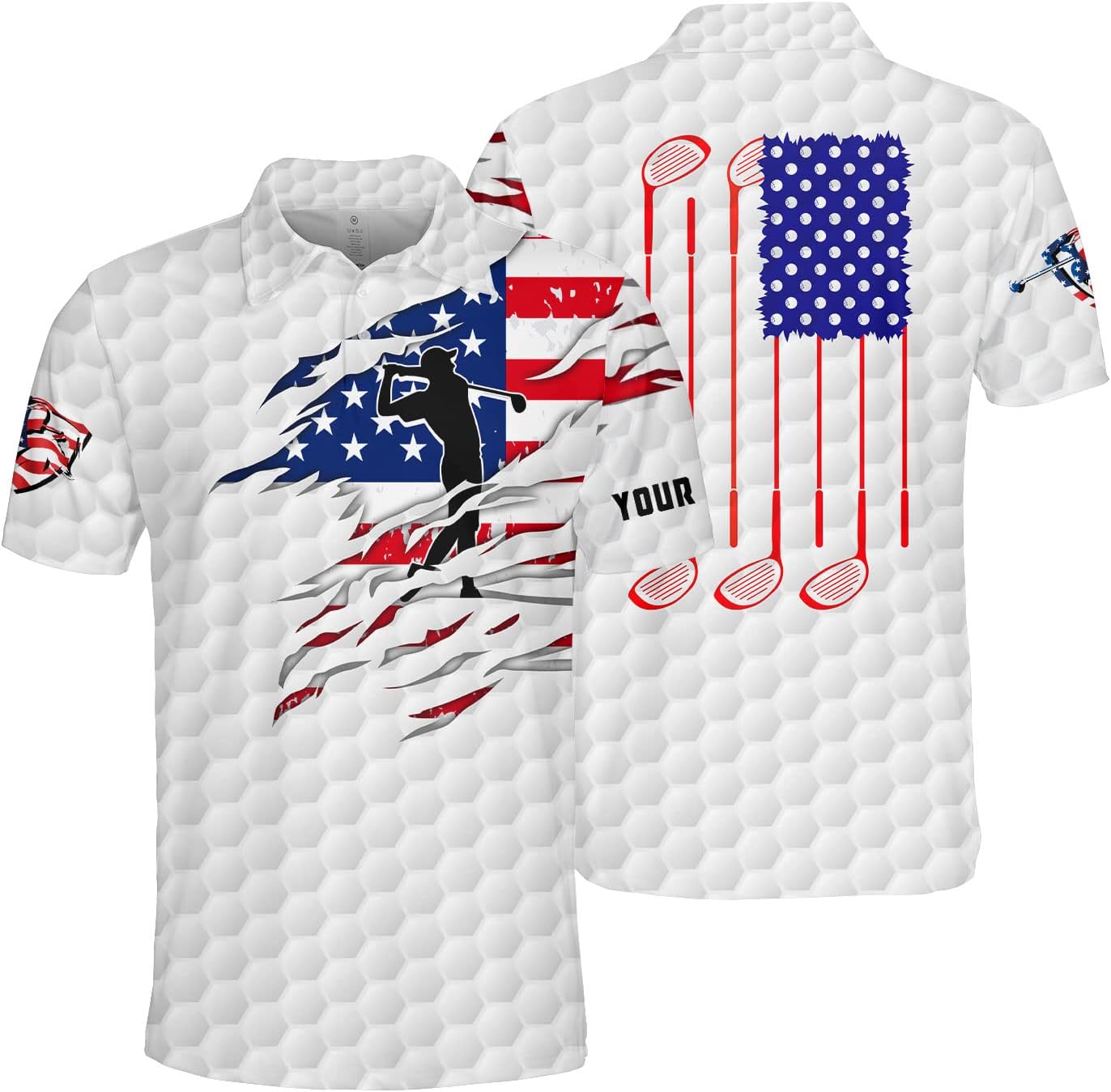 American Flag Personalized Men's Golf Polo Shirt, Patriotic Golf Shirt, Gift For Golfers