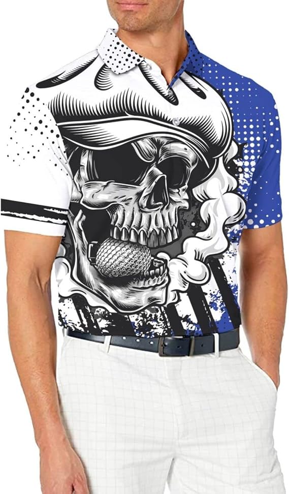 Funny Skull Men's Golf Polo Shirt, Skull Golf Shirt, Dad Golf Gift