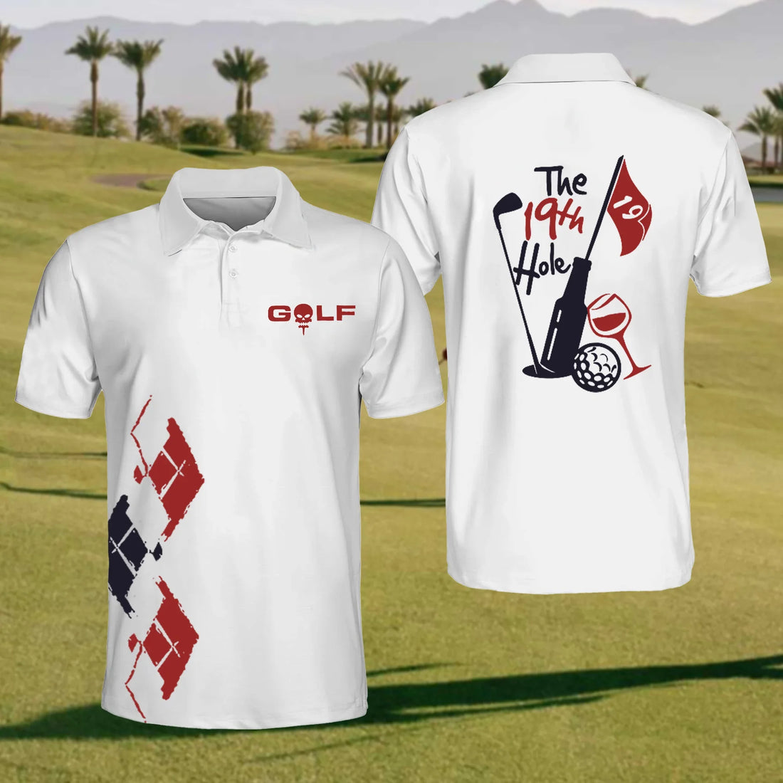 The 19th Hole Mens Golf Polo Shirt, Mens Golf Gift, Mens Golf Shirt