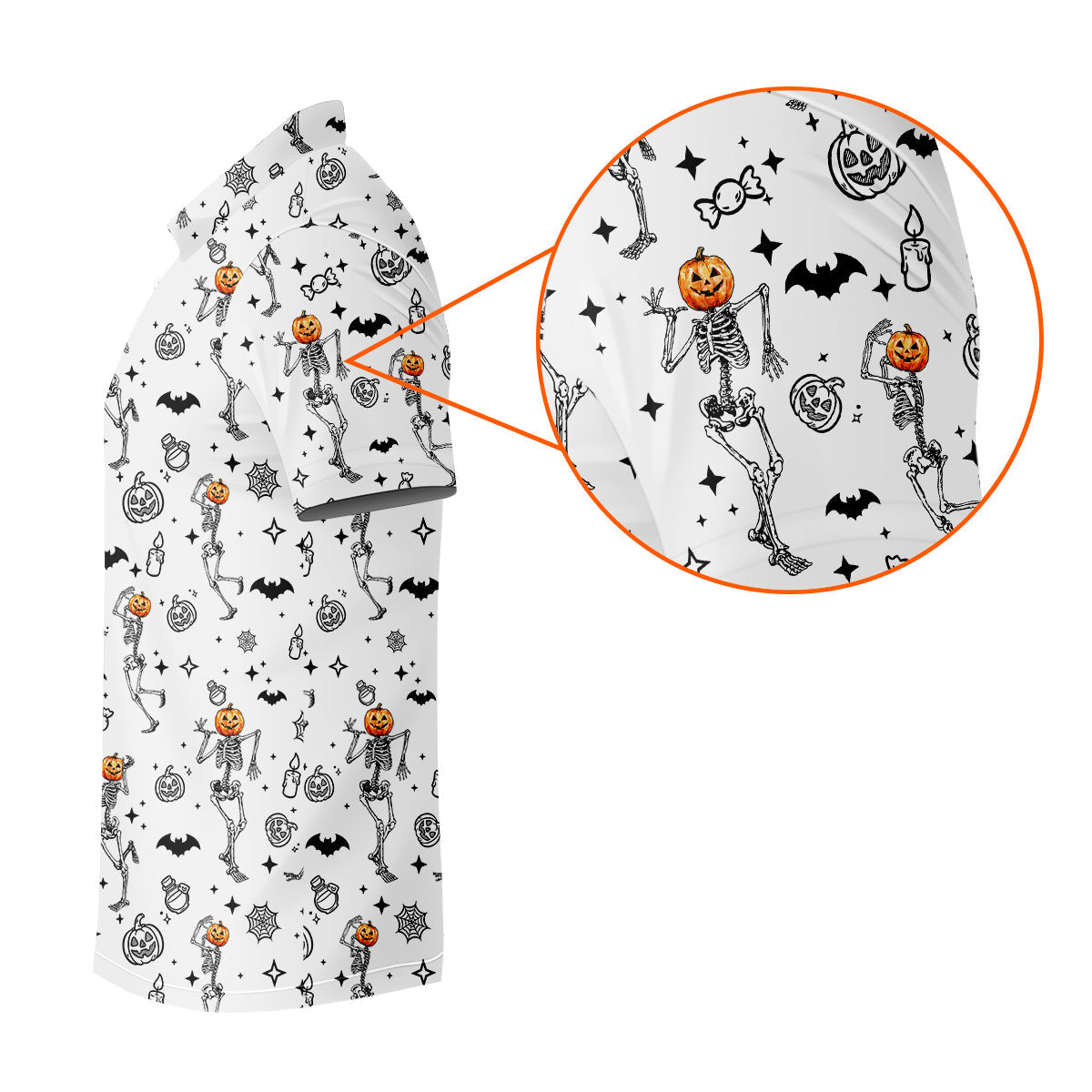 Skeleton Golf Shirt, Halloween Golf Shirt, Fun Golf Polos, Men's Long Seeve Golf Shirts, Golf Gifts For Men