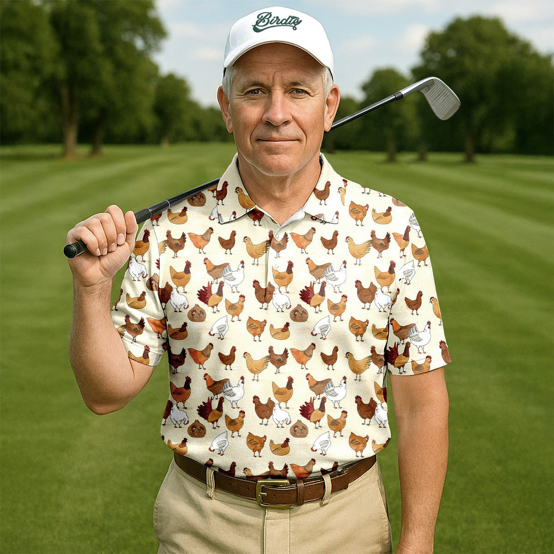 Chicken Family Custom Men's Funny Graphic Golf Polo Shirt, Chicken Lover Gifts, Dad Golf Gift