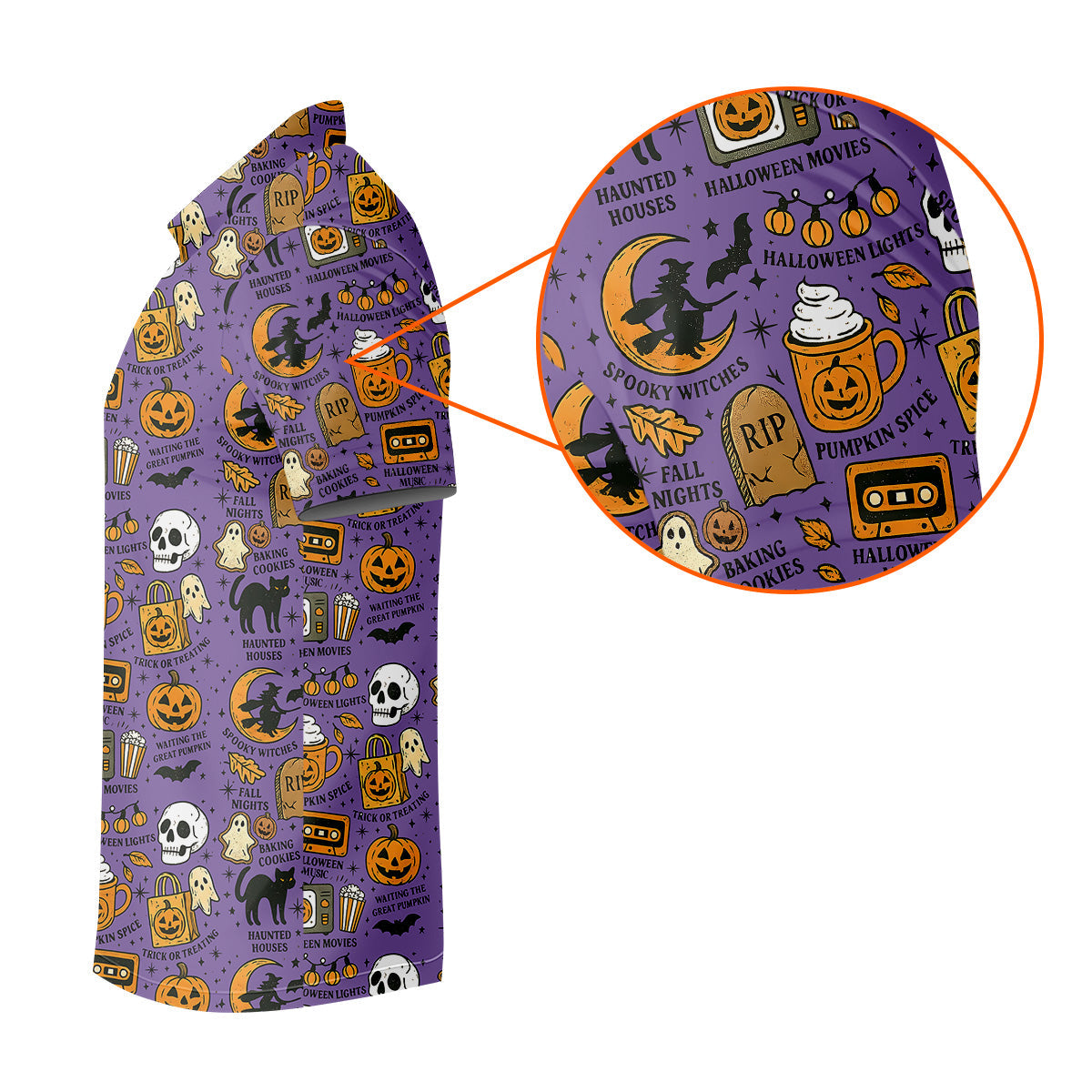 Purple Halloween Skull Golf Shirt, Spooky Cat, Mens Golf Polo Shirts, Halloween Theme Shirts, Golfing Apparel