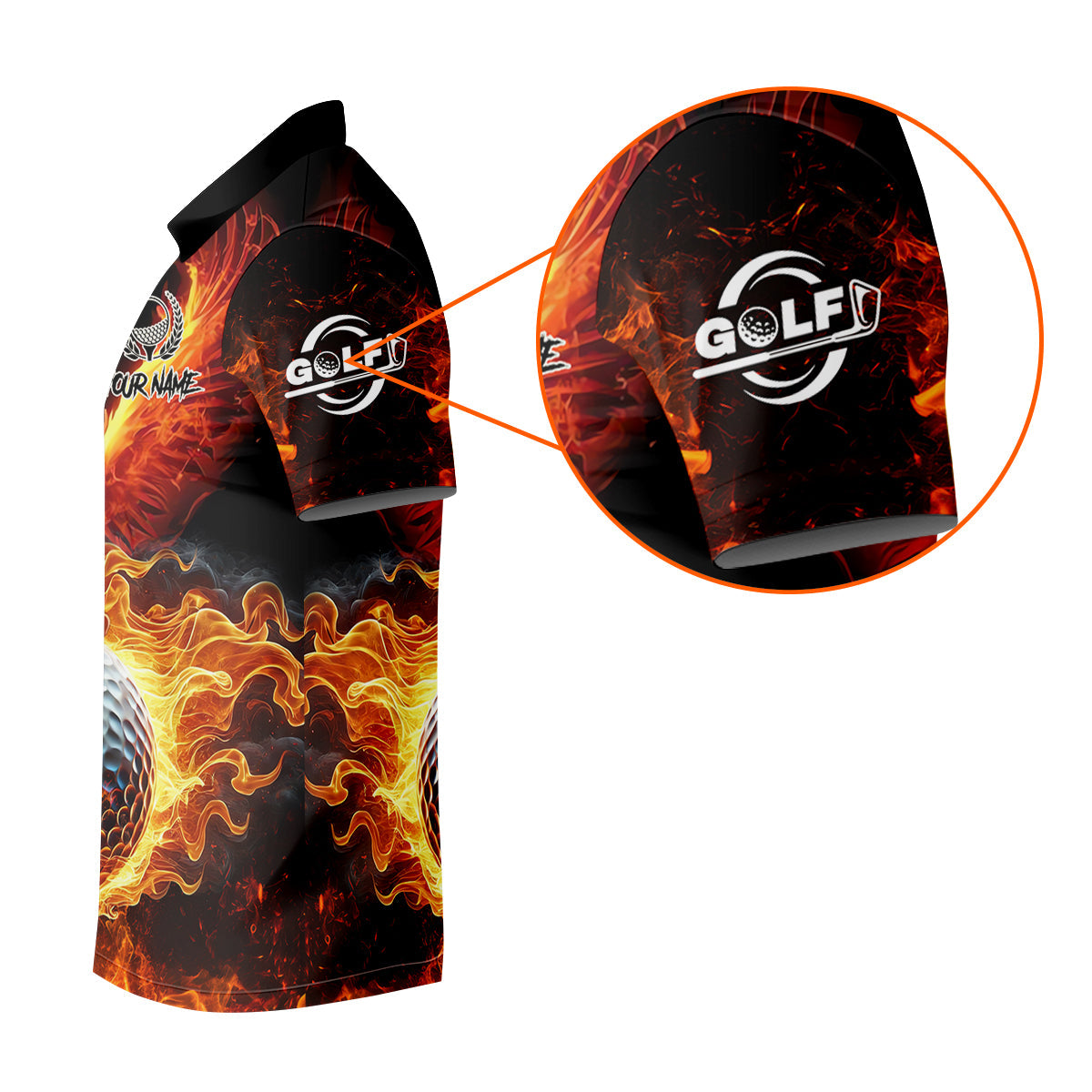 Fire Golf Ball Custom Men's Golf Polo Shirt, Golfing Apparel, Golf Gifts For Men