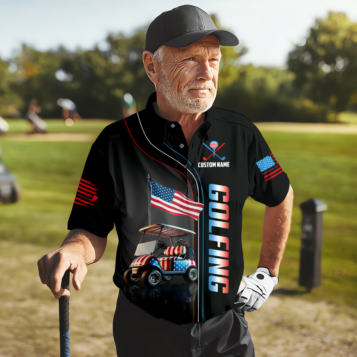 Never Underestimate An Old Man Custom Men's Golf Polo Shirt, Funny Golf Shirt, Dad Golf Gift