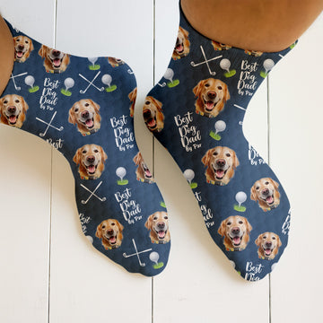 Best Dog Dad By Par Socks, Socks With Dog Face, Custom Pet Socks, Funny Crew Socks, Christmas Golf Gift