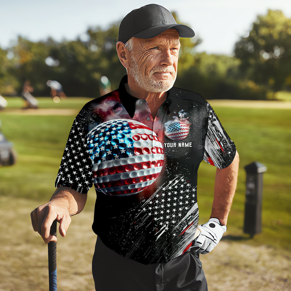 American Flag Ball Custom Golf Polo Shirt, Funny Golf Shirt, Dad Golf Gift