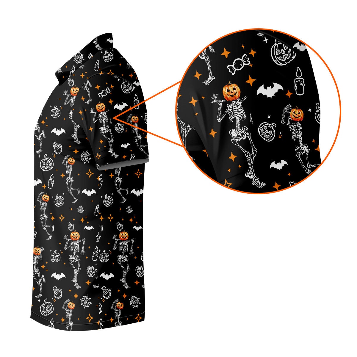 Skeleton Black Golf Shirt, Halloween Golf Shirt, Fun Golf Polos, Men's Long Seeve Golf Shirts, Golf Gifts For Men