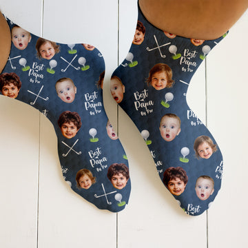 Best Dad By Par Custom Kids Face, Personalized Socks With Photos, Funny Crew Socks, Dad Golf Gift