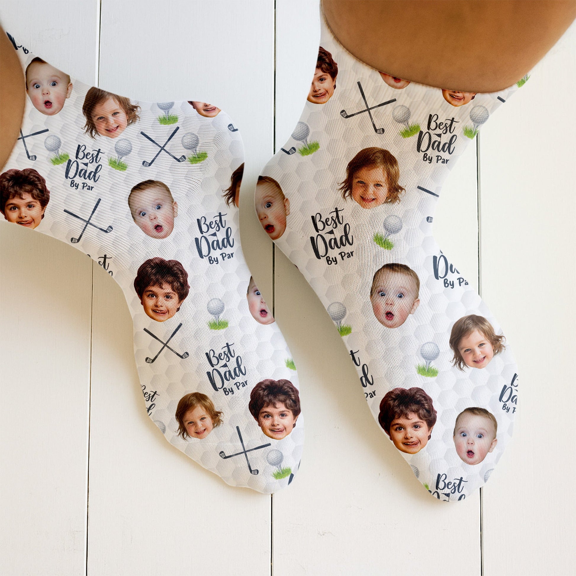 Best Dad By Par Custom Kids Face Socks, Personalized Socks With Photos, Christmas Golf Gift