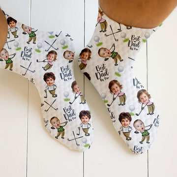Best Dad By Par Custom Face Kids Photo, Golf Socks For Dad, Fun Socks For Men, Christmas Golf Gift