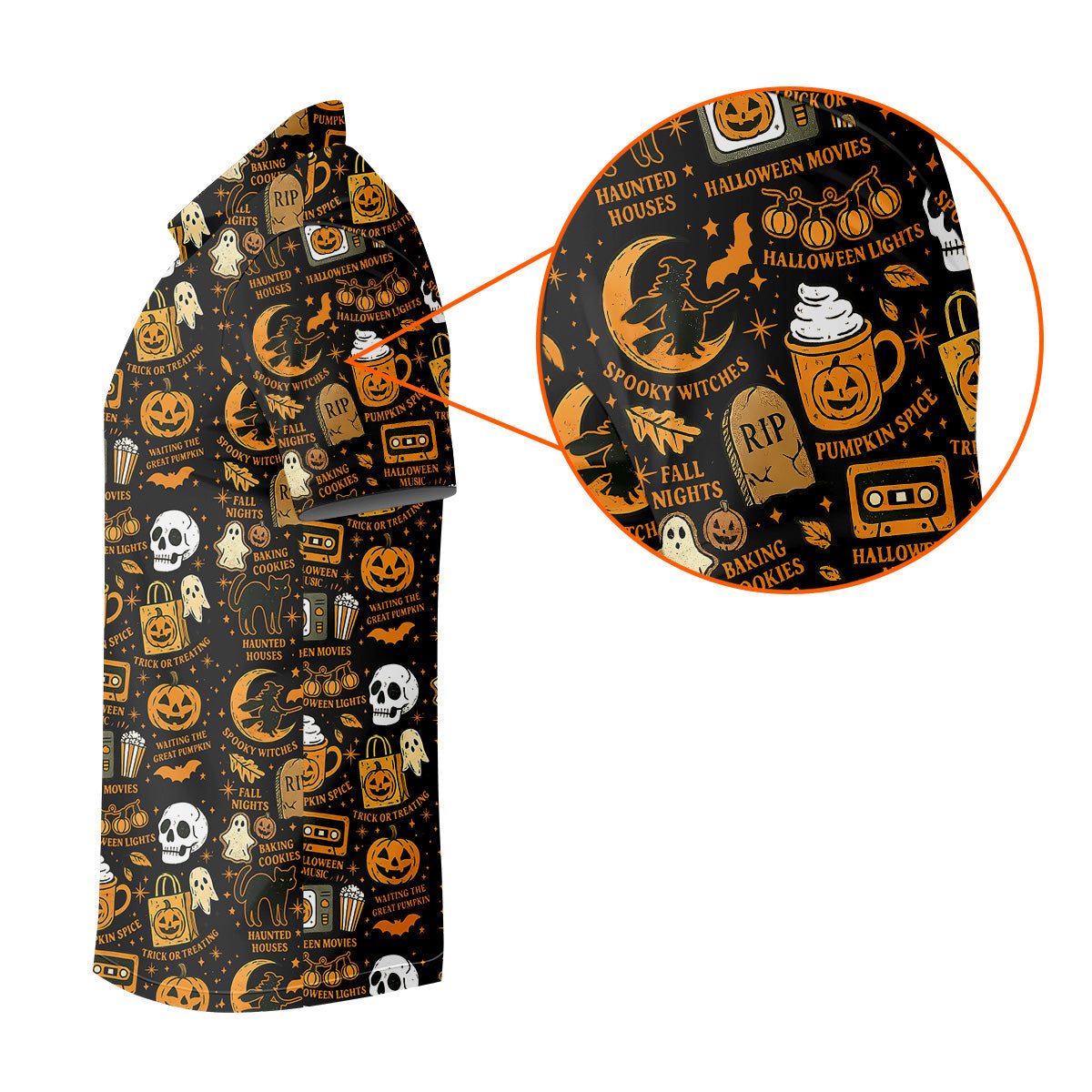 Vintage Halloween Cat Golf Polo Shirts, Halloween Theme Shirts, Ghost Pumpkin Mens Golf Polo Shirts, Golfing Apparel