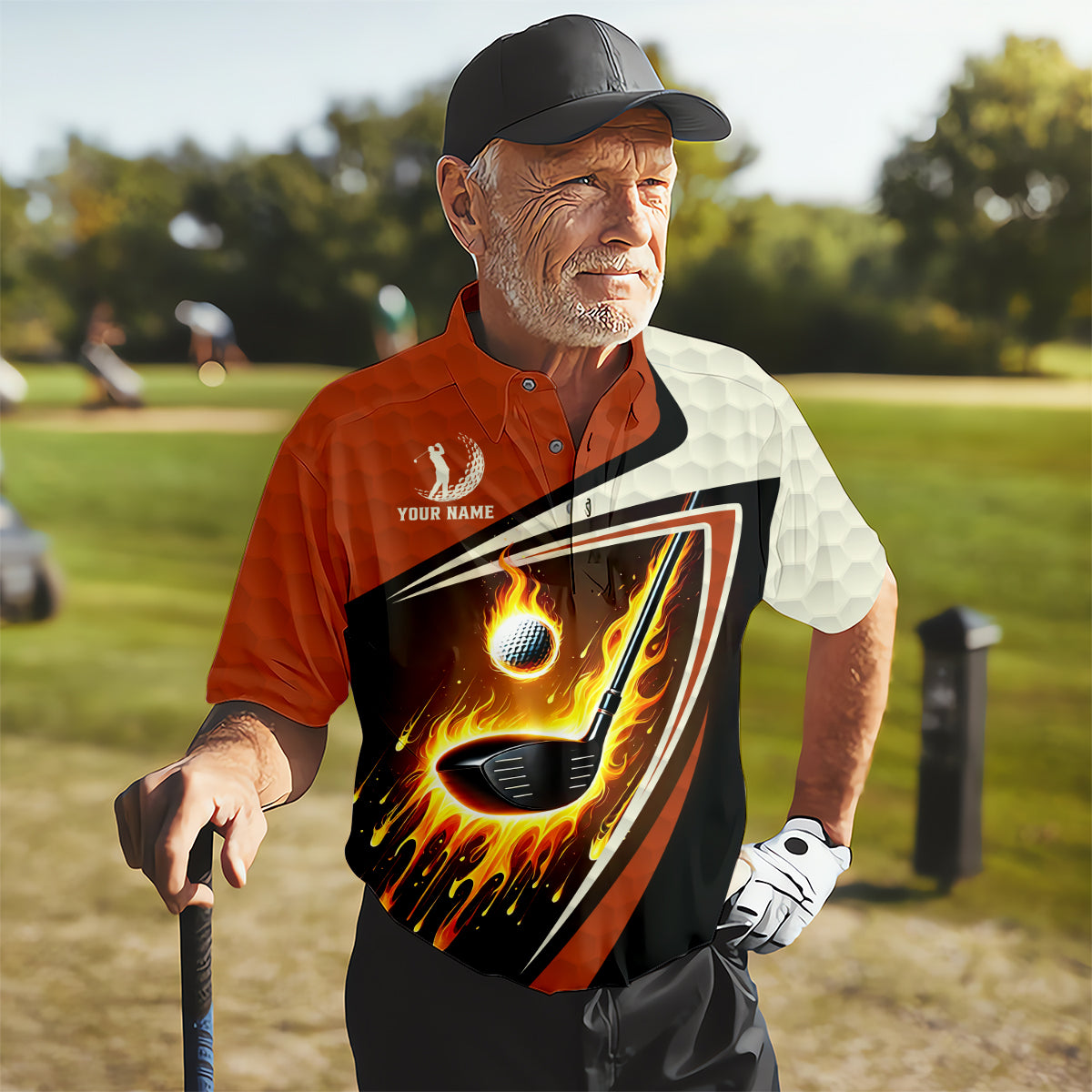 Fire Golf Ball Custom Men's Golf Polo Shirt, Funny Golf Shirt, Christmas Golf Gift