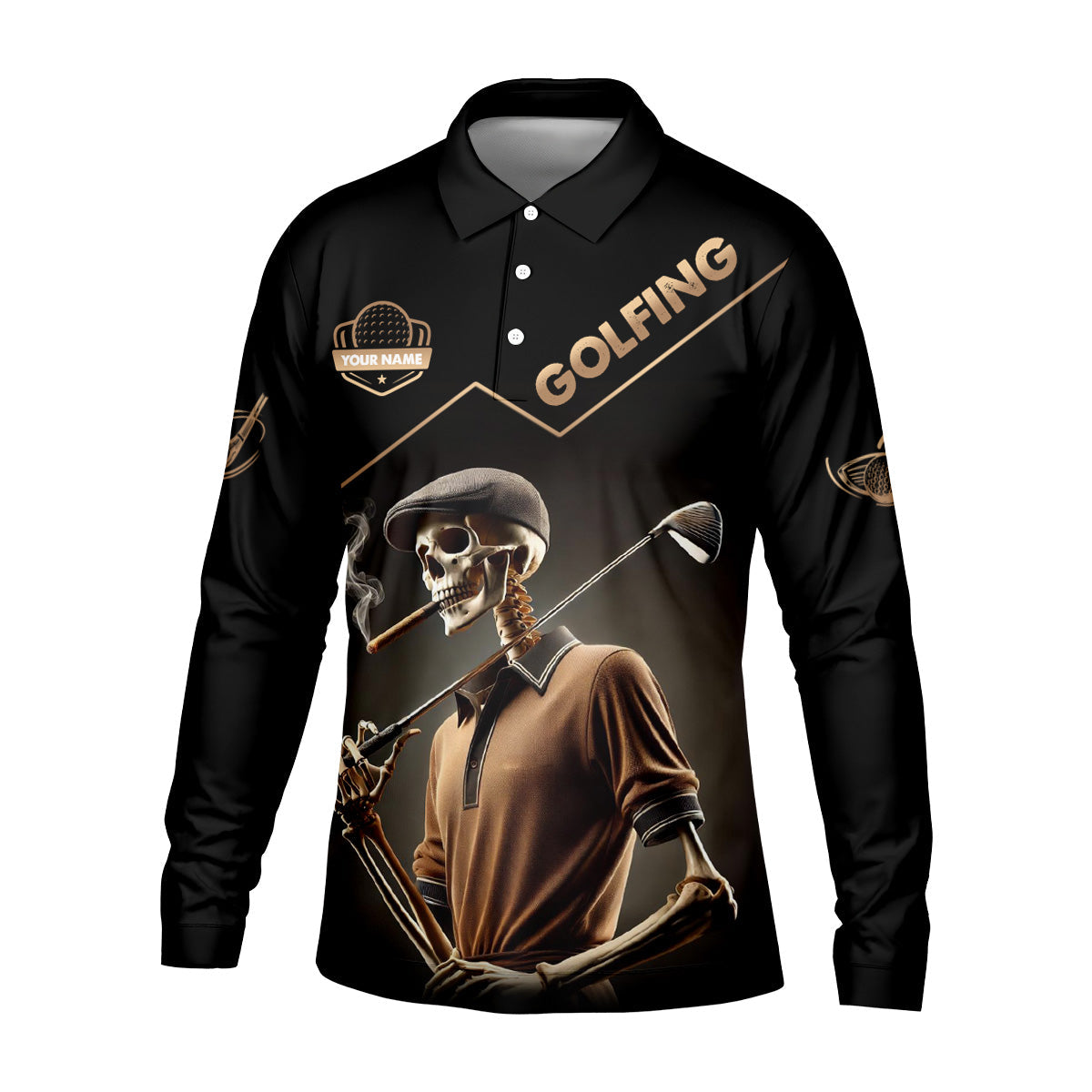 I Like Golf And Cigars And Maybe 3 People Custom Funny Skull Golf Polo Shirt, Dad Golf Gift