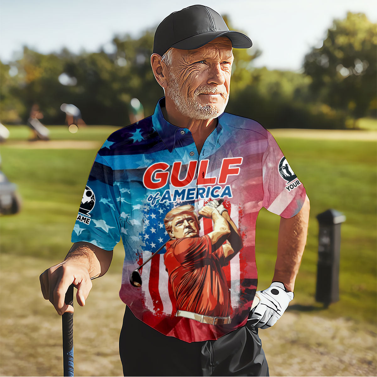 Gulf Of America Patriotic Golf Polo Shirts, Mens Golf Polo Shirts, Golf Gift Ideas For Him, Long Sleeve Golf Polo