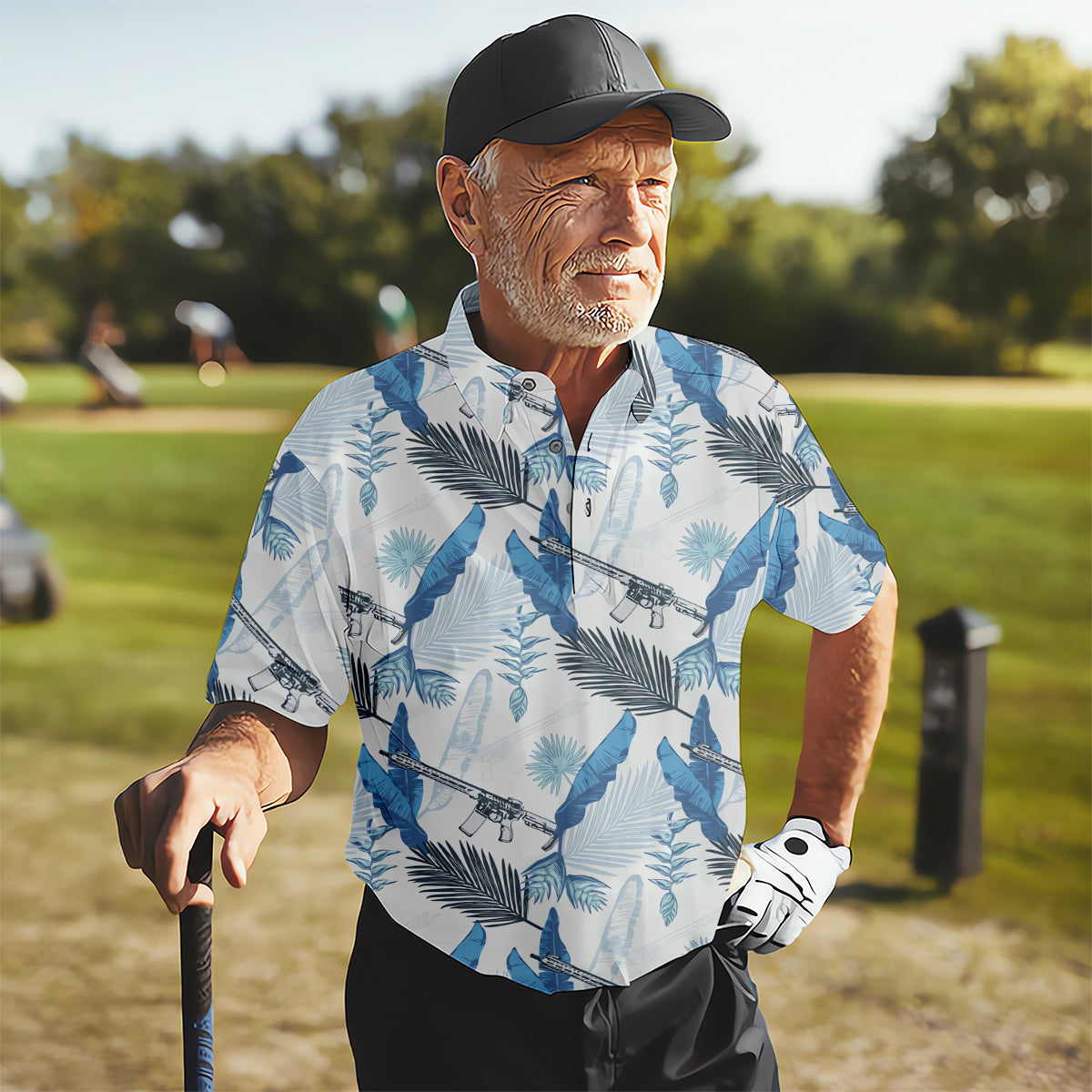 Blue Feather Golf Polo Shirt, Mens Golf Gift, Mens Tropical Shirts