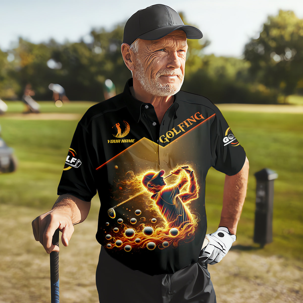 Custom Golden Fire Its Take A Lot Of Golf Ball To Golf Like I Do Men's Golf Polo Shirt, Dad Golf Gift