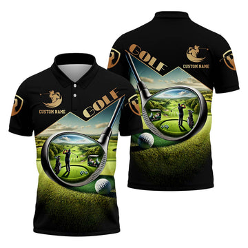3D Golf Club, Custom Name Men's Golf Polo Shirt, Funny Golf Shirt, Golf Lover Gift