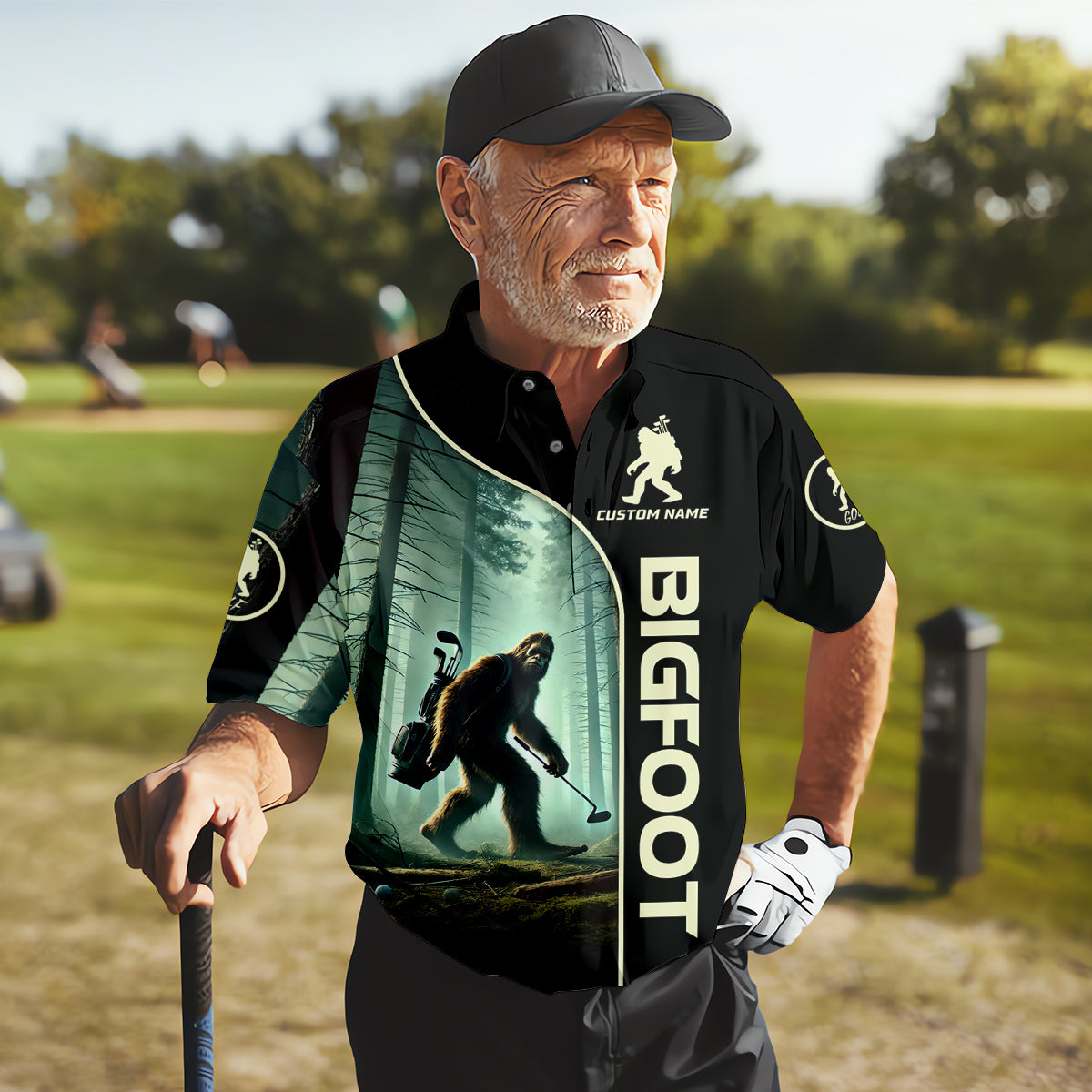 Not All Who Wander Are Lost Custom Men's Golf Polo Shirt, Funny Bigfoot Golf Shirt, Dad Golf Gift