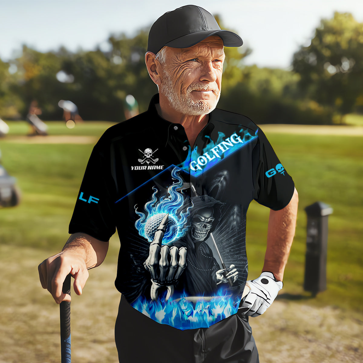 Hello Darkness My Old Friend Custom Men's Golf Polo Shirt, Hilarious Golf Shirt, Skeleton Golf Shirt