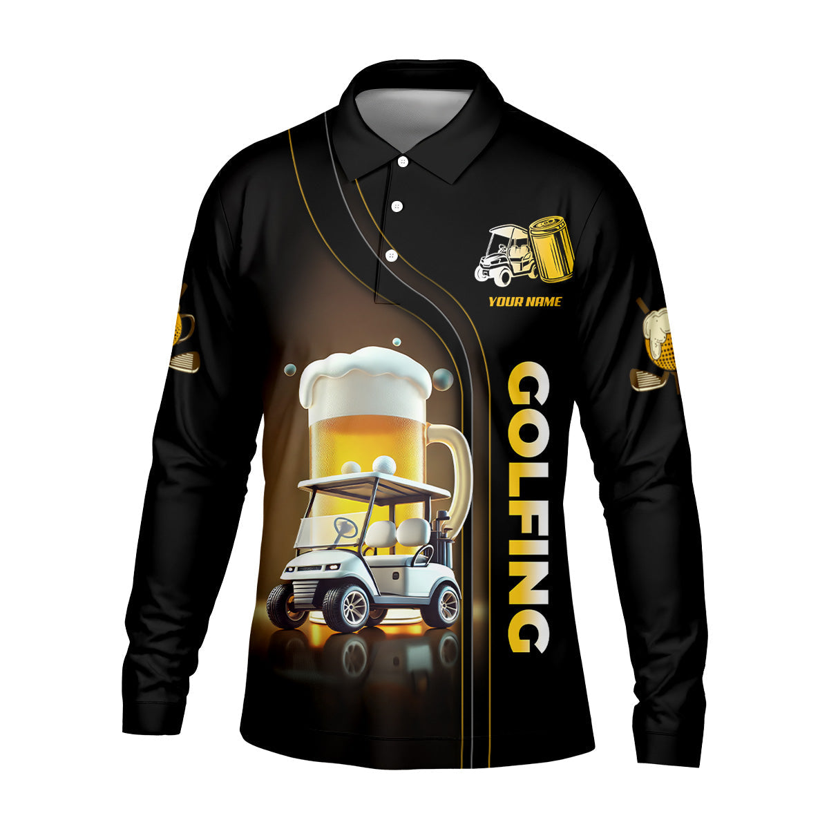 A Good Day Starts With Golf Carts And Beer Custom Men's Golf Polo Shirt, Funny Golf Shirt, Dad Golf Gift