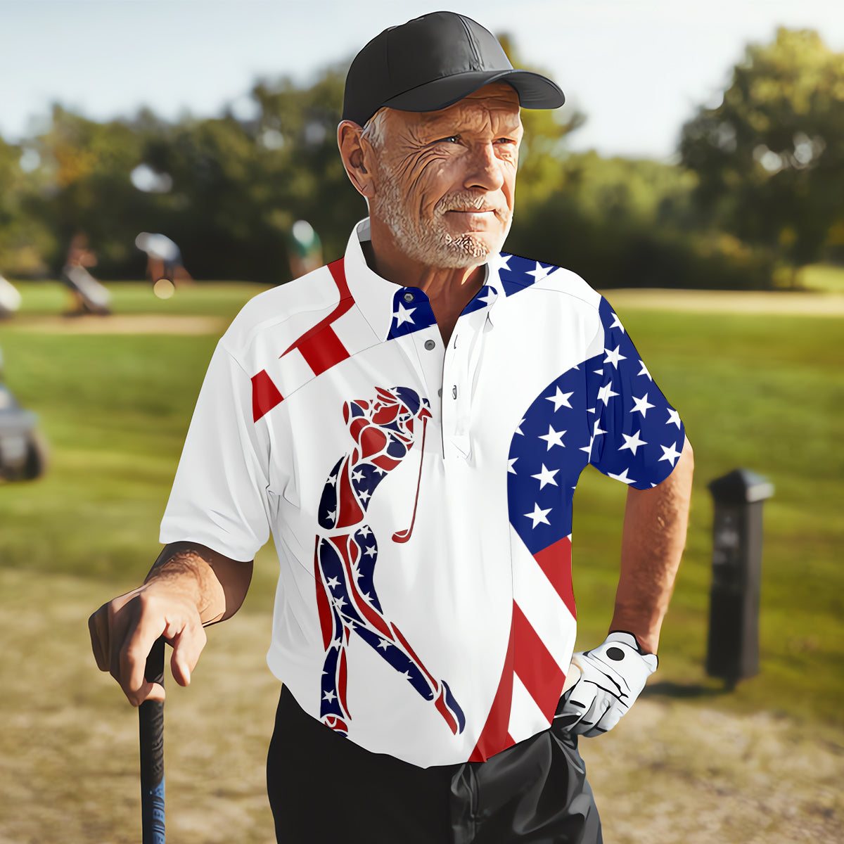 American Golfer Mens Golf Polo Shirt, Mens Golf Gift, Mens Golf Shirt