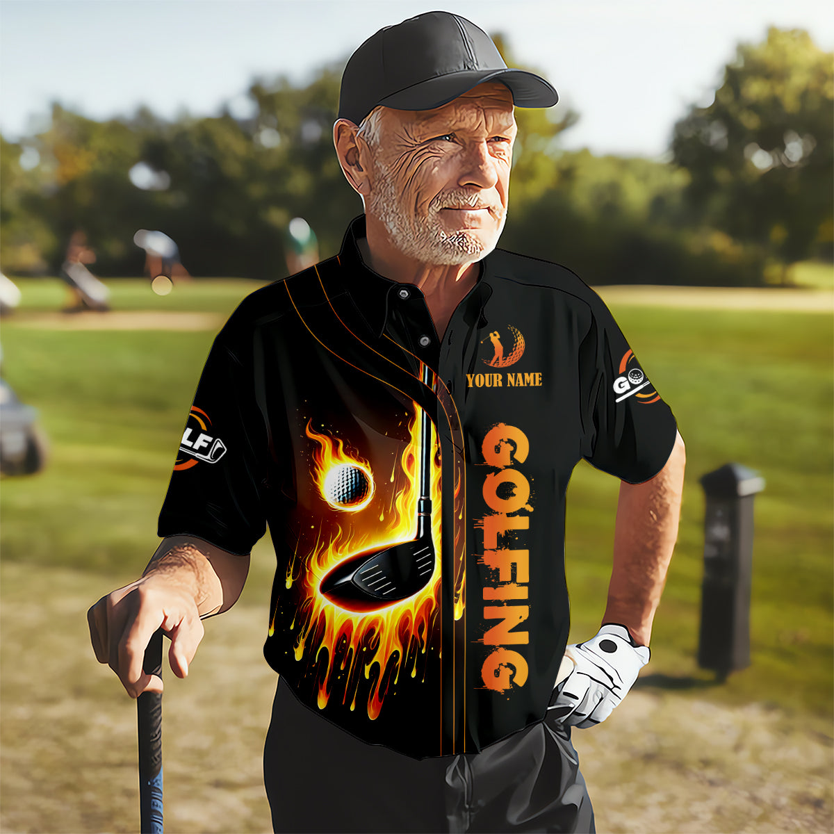 Fire Golf Ball Custom Men's Golf Polo Shirt, Funny Golf Shirt, Dad Golf Gifts