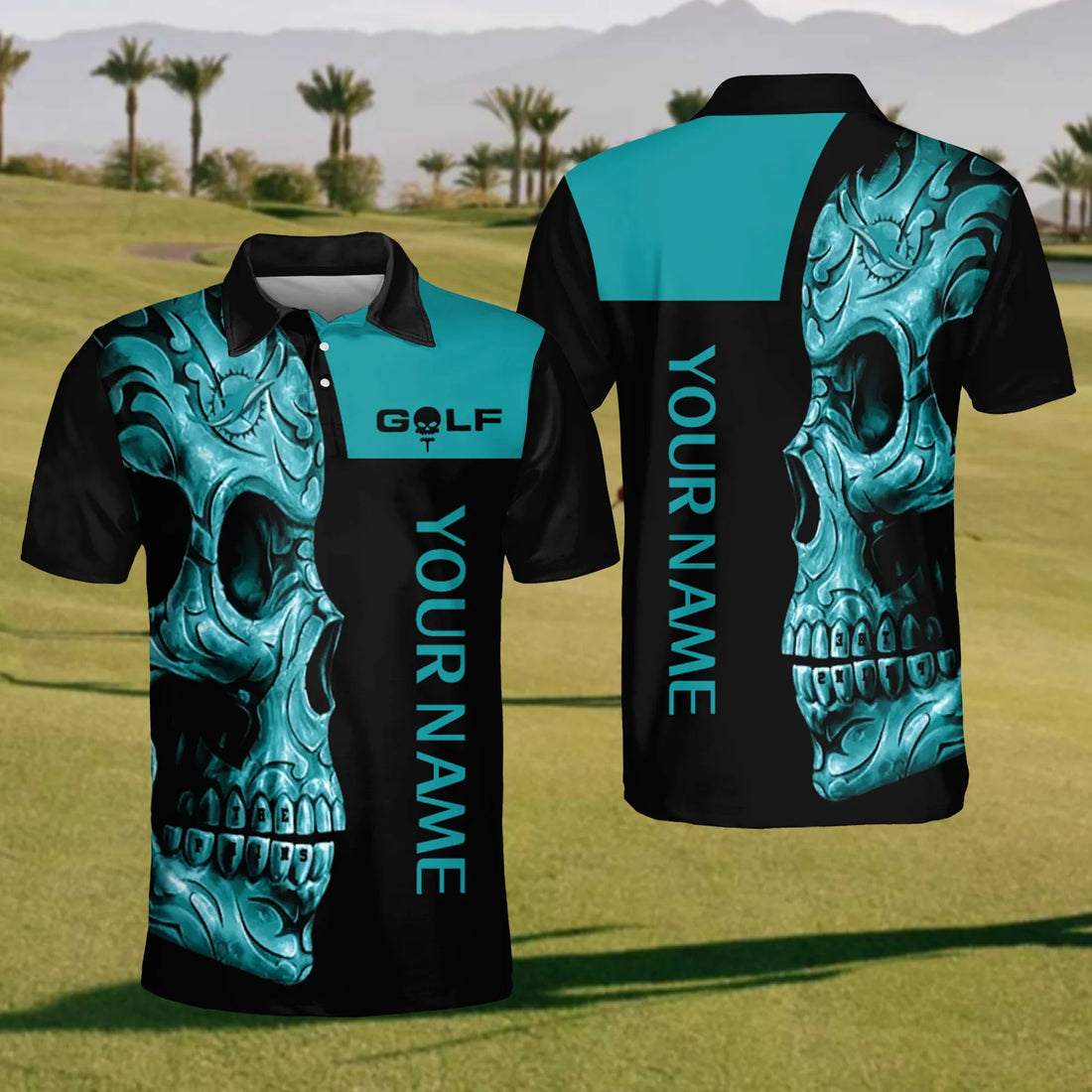 Shadow Skull Golf Polo Shirt, Mens Golf Shirt, Gift For Golfers
