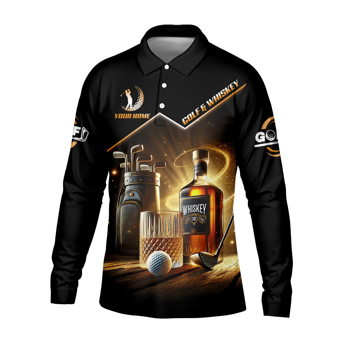 Golf And Whiskey Custom Men's Golf Polo Shirt, Whiskey Golf Shirt, Gift For Golfers