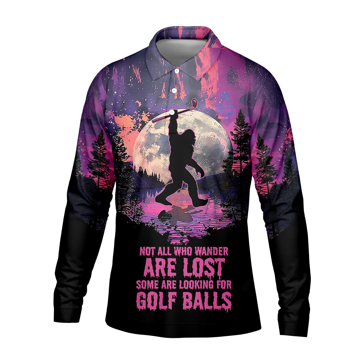 Not All Who Wander Are Lost Bigfoot Custom Men's Golf Polo Shirt, Funny Golf Shirt, Gift For Golfers