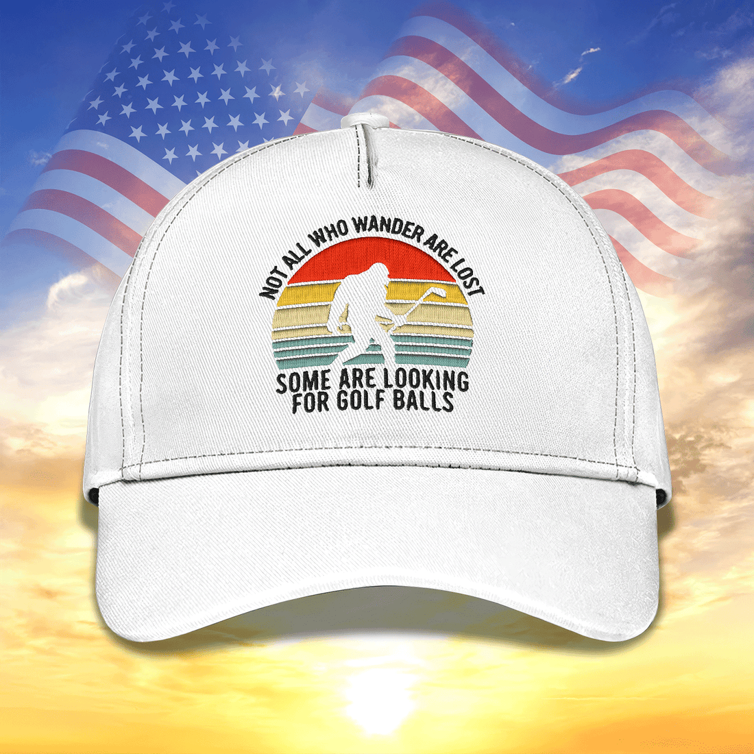 Not All Who Wander Are Lost Embroidered Baseball Cap, Bigfoot Golf Hat, Dad Golf Gift