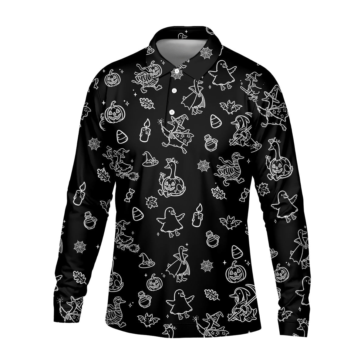 Goose Halloween, Doodle Pattern, Black Golf Polo, Mens Funny Golf Shirts, Long Sleeve Golf Shirts, Men Golf Polo
