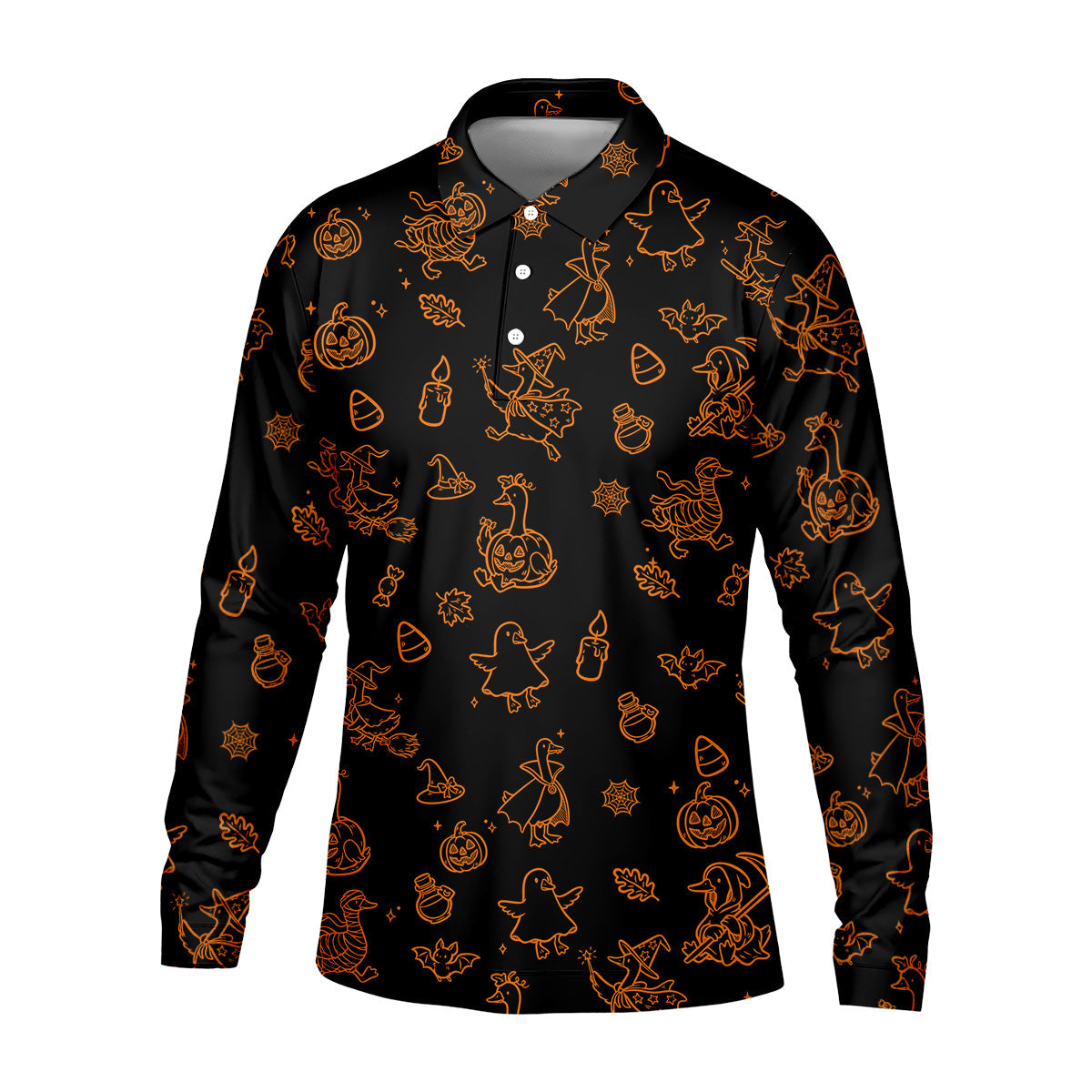 Goose Halloween, Doodle Pattern, Black Orange Golf Polo, Mens Funny Golf Shirts, Long Sleeve Golf Shirts, Men Golf Polo