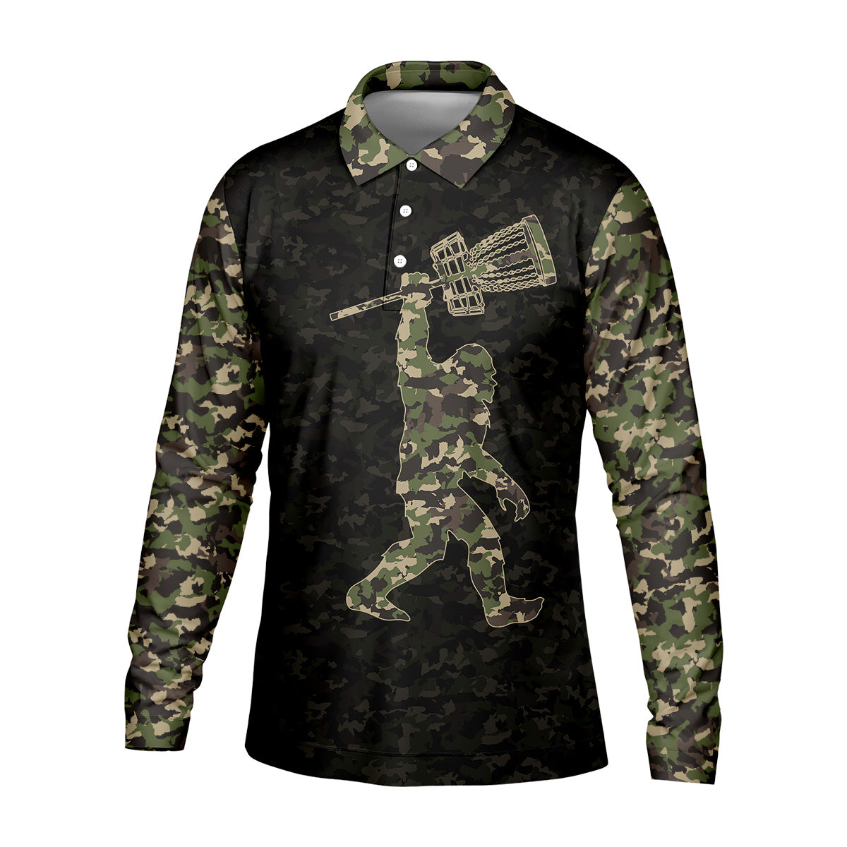 Funny Bigfoot Discs Golf Men's Golf Polo Shirt, Camo Golf Shirt, Mens Golf Shirt, Funny Golf Shirt