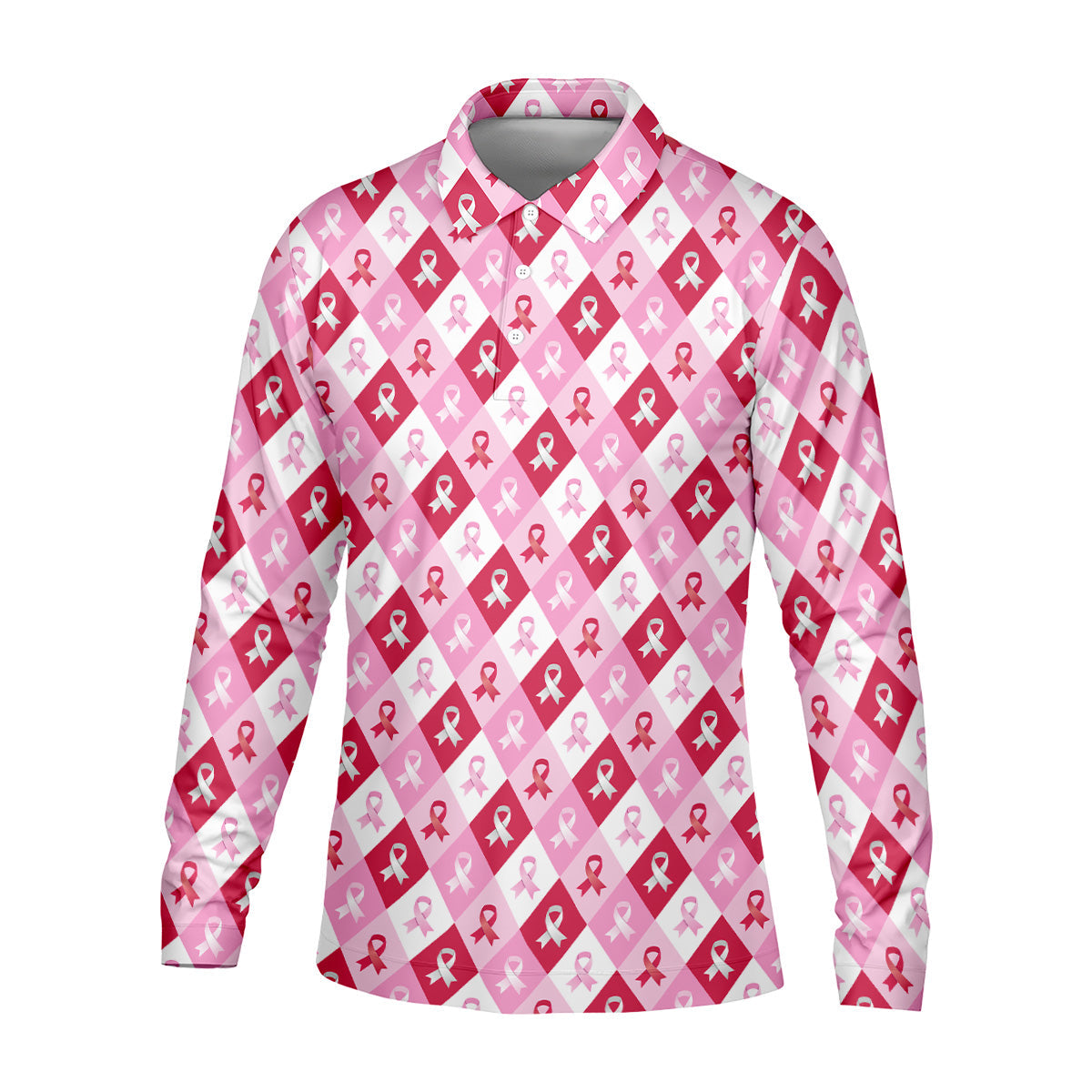 Breast Cancer Golf Shirt, Pink Argyle Golf Shirt, Breast Cancer Awareness Shirts, Golf Gift For Men