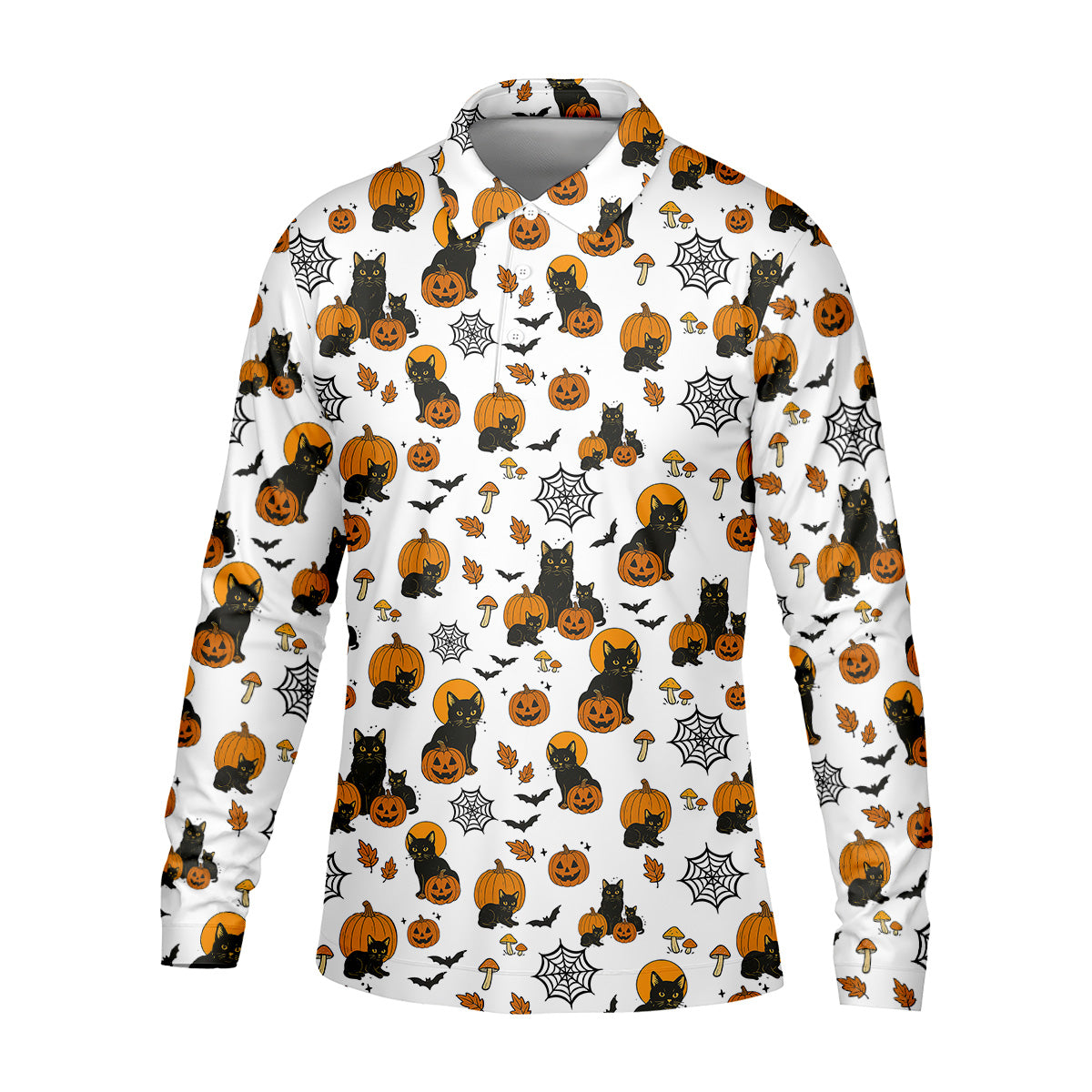 Halloween Cat Pumpkin Men Polo, Fun Golf Shirts For Men, Cool Golf Gifts, Golfing Apparel