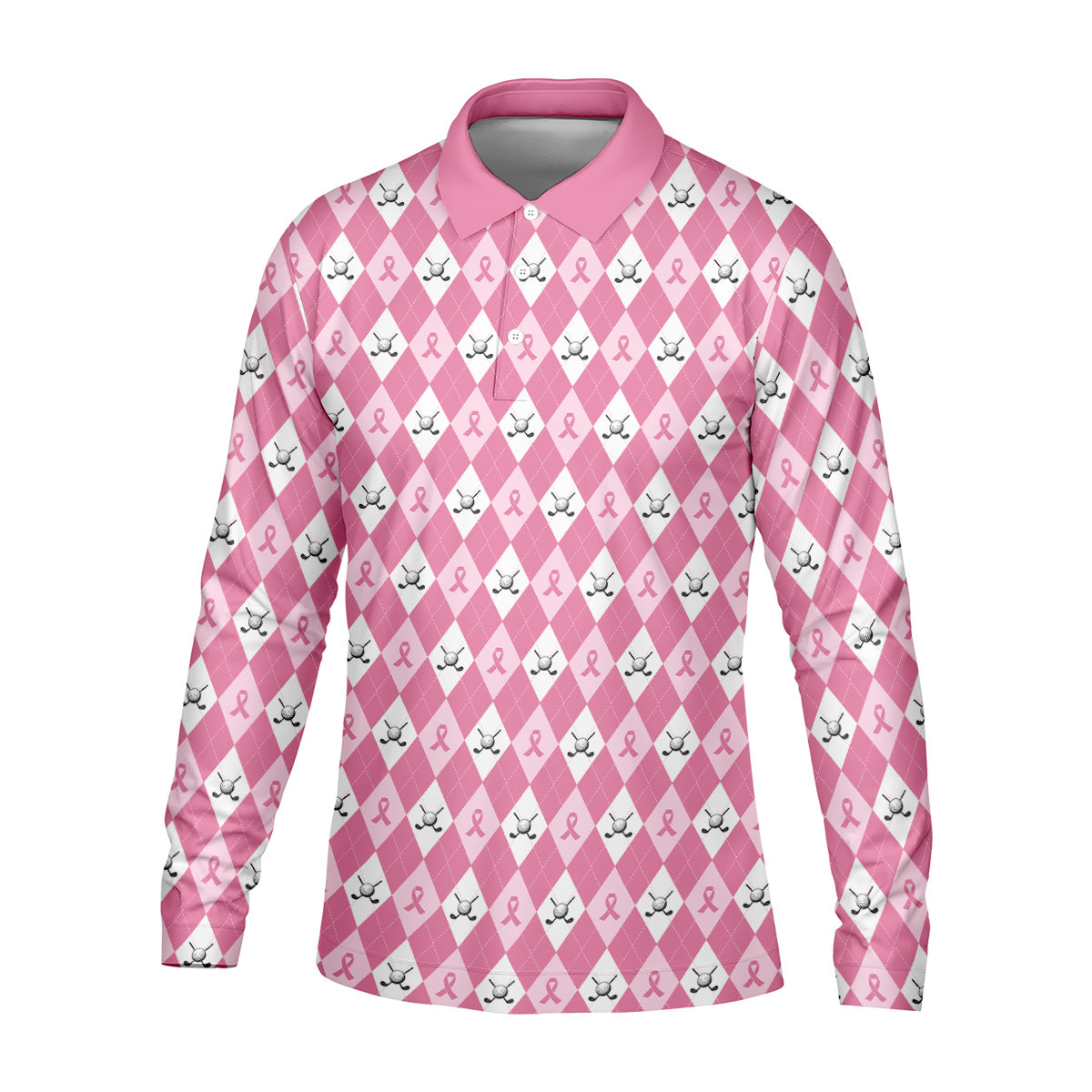 Breast Cancer Golf Shirt, Pink Golf Shirt Men, Pink Argyle Golf Shirt, Breast Cancer Awareness Shirts