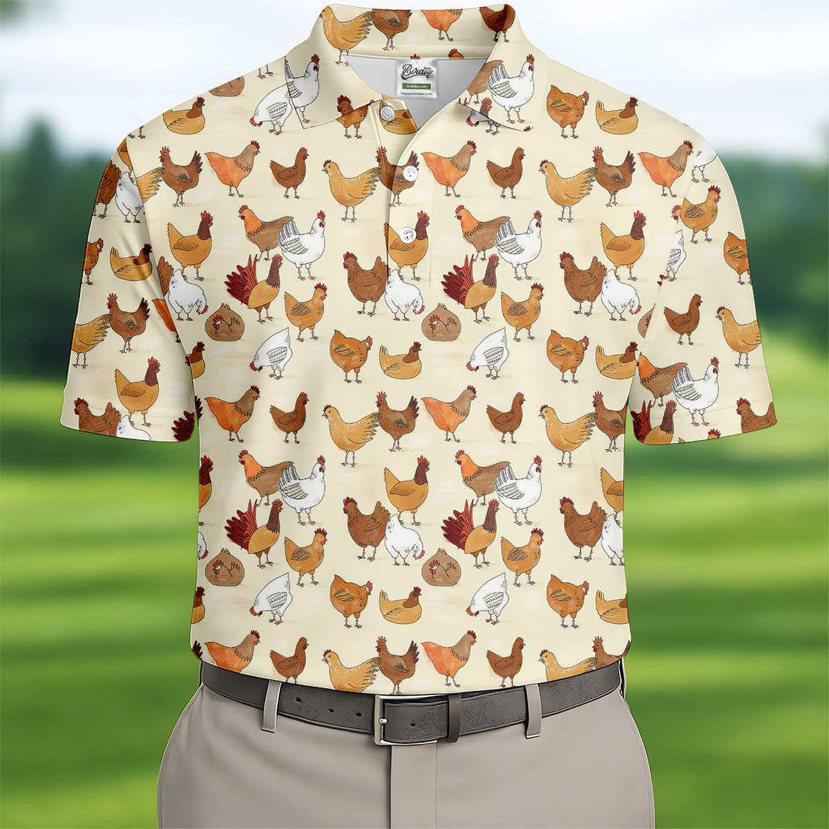 Chicken Family Custom Men's Funny Graphic Golf Polo Shirt, Chicken Lover Gifts, Dad Golf Gift